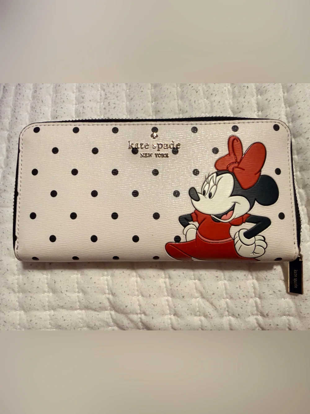 Kate Spade Minnie Mouse Polka Dot Zip Wallet - White, Black, Red